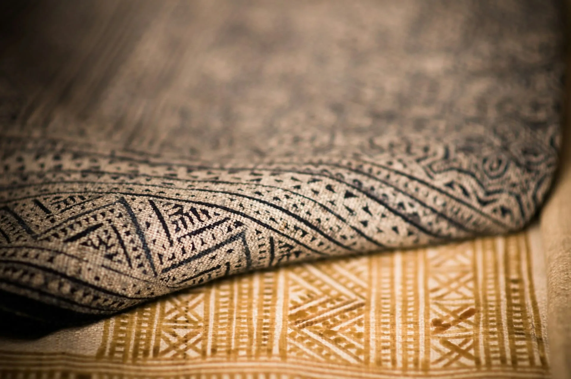 Close-up of a patterned woven rug